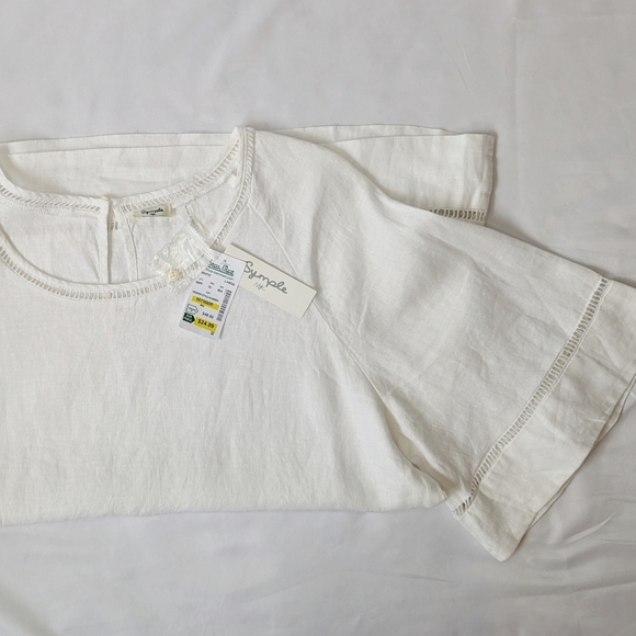 NWT Symple NYC Women's White Linen Tunic Popover Top, size L - Picture 3 of 5